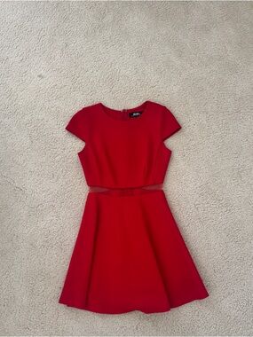 Lulu’s Red Fit & Flare Mesh Waist Dress